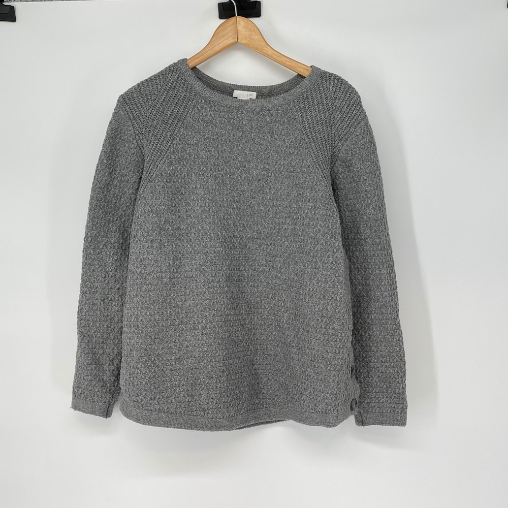J Jill Gray Long Sleeve Button Detail Round Neck‎ Pullover Knit Sweater Size M